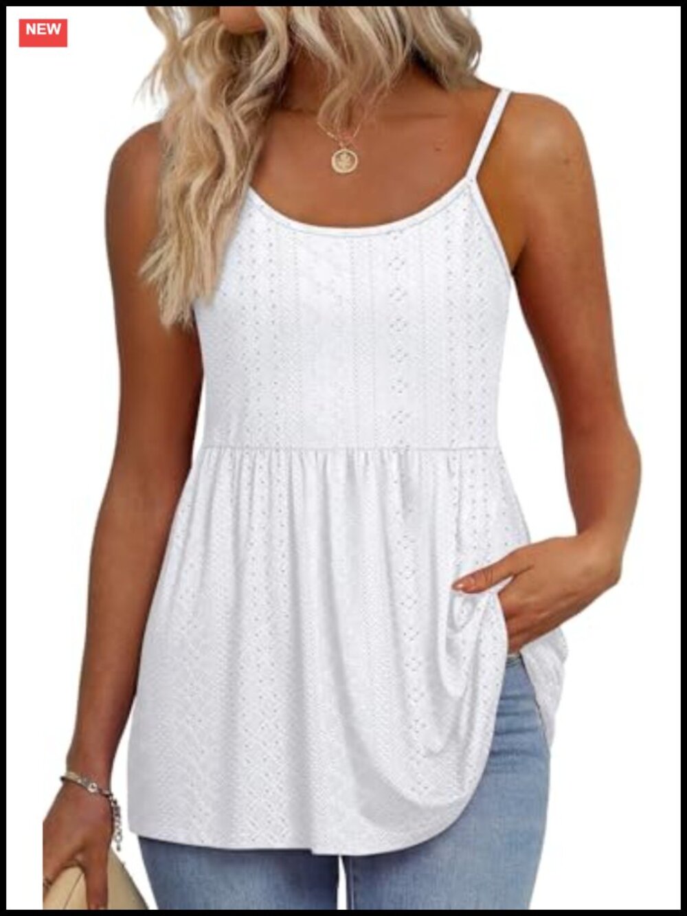 Women's Sleeveless Tank Top Eyelet Knit Spaghetti Strap Casual Summer Top